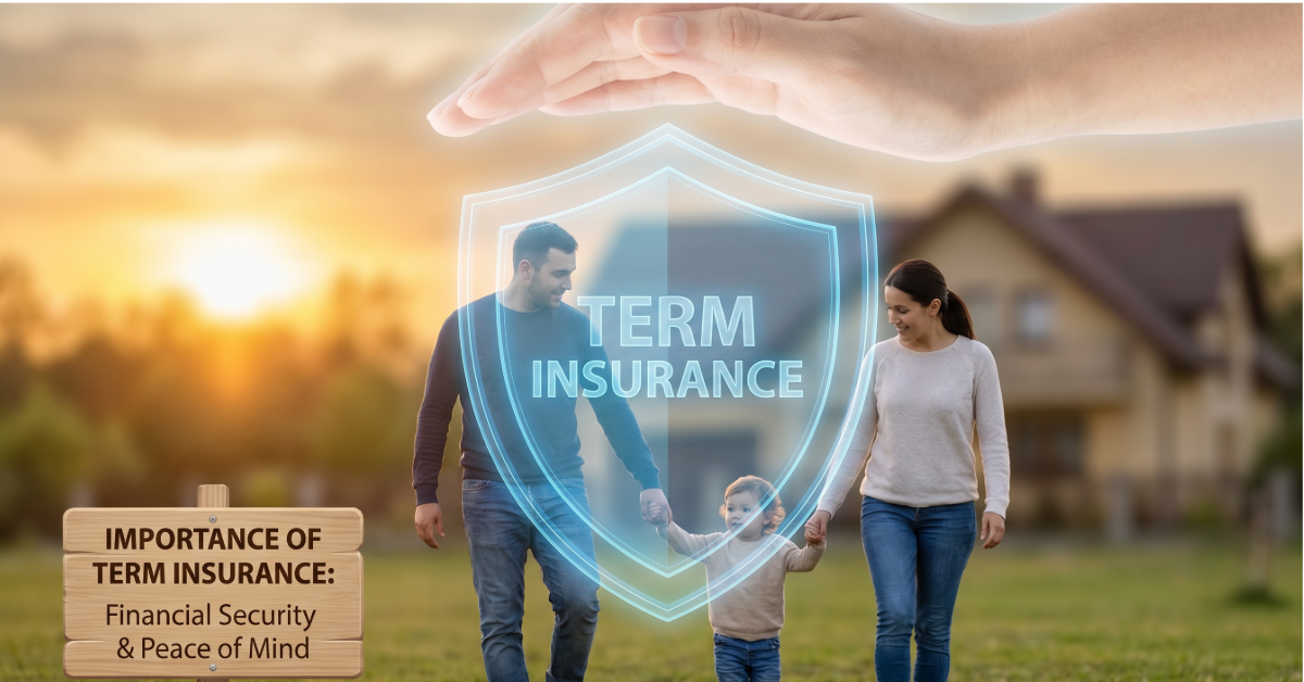 Family walking under term insurance protection symbol